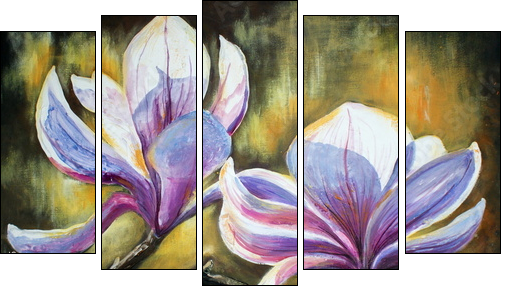 Magnolia flowers.My own artwork. - Fünfteiliges Leinwandbild, Pentaptychon