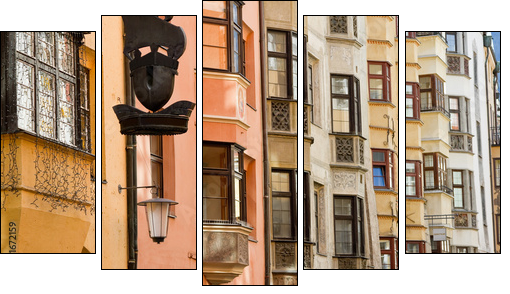 Row of old colorful buildings - Fünfteiliges Leinwandbild, Pentaptychon