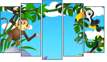 Wild animal in the tropical jungle - Fünfteiliges Leinwandbild, Pentaptychon