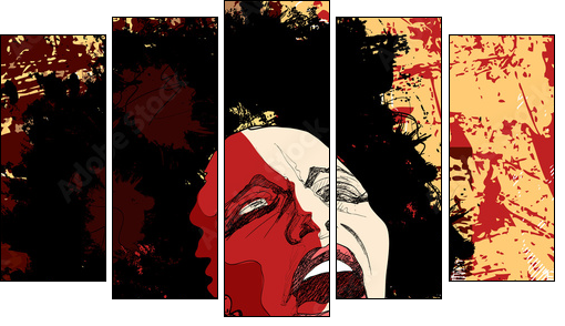 jazz singer on grunge background - Fünfteiliges Leinwandbild, Pentaptychon