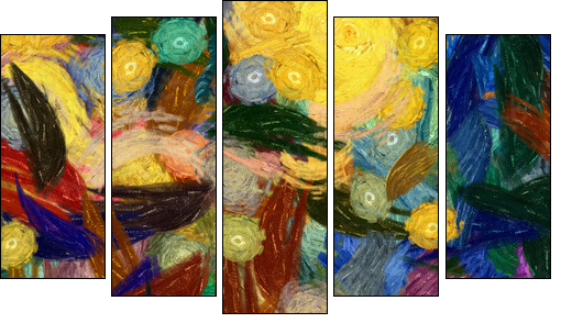 Abstract texture background. Digital painting in Vincent Van Gogh style artwork. Hand drawn artistic pattern. Modern art. Good for printed pictures, postcards, posters or wallpapers and textile print. - Fünfteiliges Leinwandbild, Pentaptychon