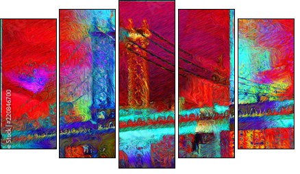 Manhattan bridge - Fünfteiliges Leinwandbild, Pentaptychon