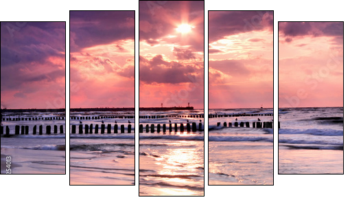 Calmness.Beautiful sunset at Baltic sea. - Fünfteiliges Leinwandbild, Pentaptychon