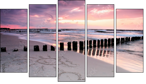 Calmness.Beautiful sunset with symbol of love. - Fünfteiliges Leinwandbild, Pentaptychon