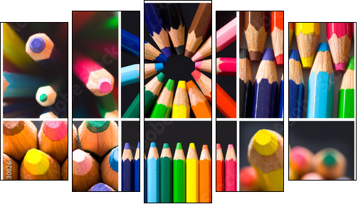 collage of colorful pencils - Fünfteiliges Leinwandbild, Pentaptychon