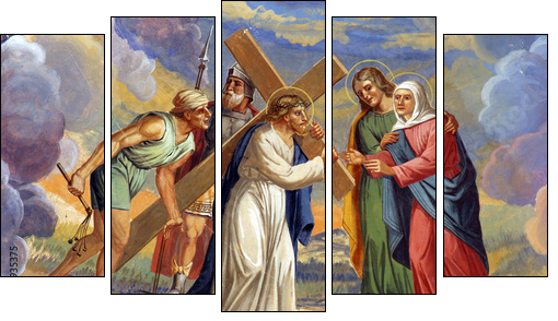 Jesus meets His Mother - Fünfteiliges Leinwandbild, Pentaptychon