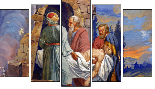 Jesus is laid in the tomb - Fünfteiliges Leinwandbild, Pentaptychon