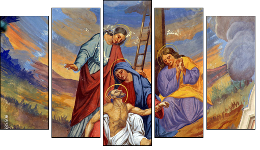 Jesus' body is removed from the cross - Fünfteiliges Leinwandbild, Pentaptychon