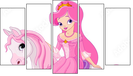 Princess riding horse - Fünfteiliges Leinwandbild, Pentaptychon