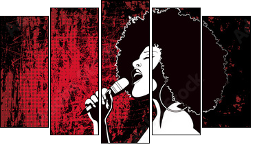jazz singer on grunge background - Fünfteiliges Leinwandbild, Pentaptychon