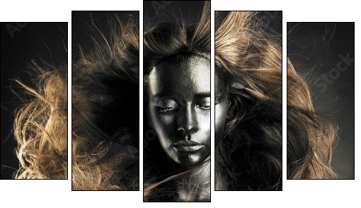 Beautiful woman with black skin - Fünfteiliges Leinwandbild, Pentaptychon