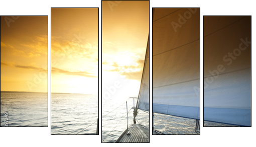 Sailing and sunset sky - Fünfteiliges Leinwandbild, Pentaptychon