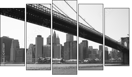 New York City Brooklyn bridge black & white - Fünfteiliges Leinwandbild, Pentaptychon