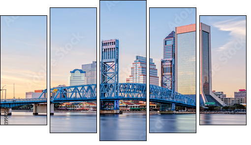 Skyline of Jacksonville, FL and Main Street Bridge - Fünfteiliges Leinwandbild, Pentaptychon