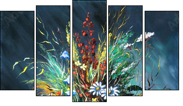 Bouquet of wild flowers in a vase - Fünfteiliges Leinwandbild, Pentaptychon