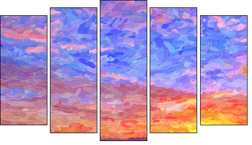 IMPRESSIONISM sunset in the mountains - Fünfteiliges Leinwandbild, Pentaptychon