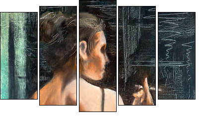 Portrait of the woman with a cigarette - Fünfteiliges Leinwandbild, Pentaptychon