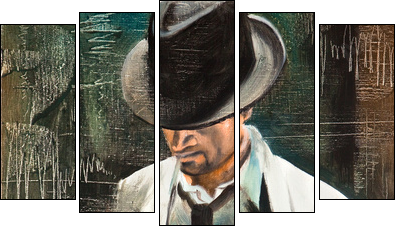 Portrait of the man with a cigarette - Fünfteiliges Leinwandbild, Pentaptychon