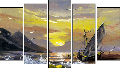 Sailing boat on a decline - Fünfteiliges Leinwandbild, Pentaptychon