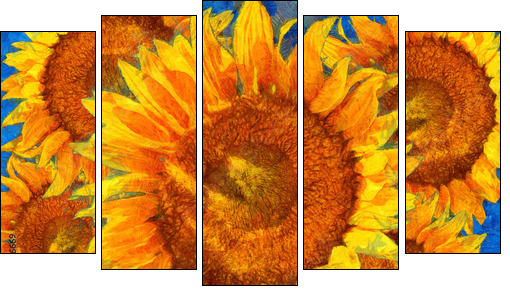 Sunflowers arrangement. Van Gogh style imitation. - Fünfteiliges Leinwandbild, Pentaptychon