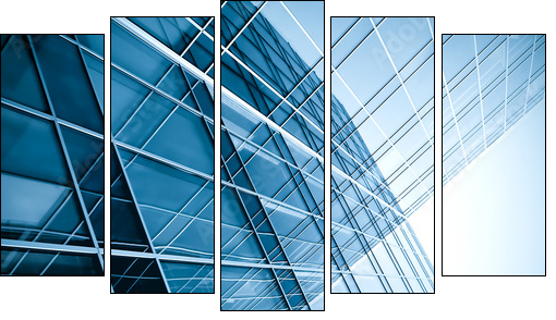 modern glass silhouettes of skyscrapers at night - Fünfteiliges Leinwandbild, Pentaptychon