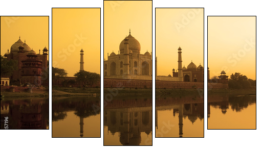 Taj Mahal sunset reflection, Yamuna River. - Fünfteiliges Leinwandbild, Pentaptychon