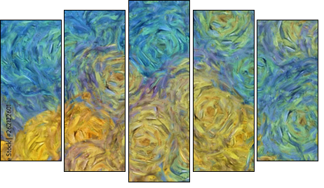 Abstract texture background. Digital painting in Vincent Van Gogh style artwork. Hand drawn artistic pattern. Modern art. Good for printed pictures, postcards, posters or wallpapers and textile print. - Fünfteiliges Leinwandbild, Pentaptychon