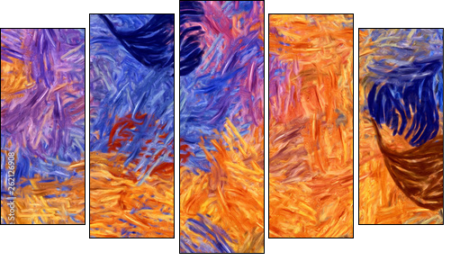 Impressionism wall art print. Vincent Van Gogh style oil painting. Swirl splashes. Surrealism artwork. Abstract artistic background. Real brush strokes on canvas. - Fünfteiliges Leinwandbild, Pentaptychon