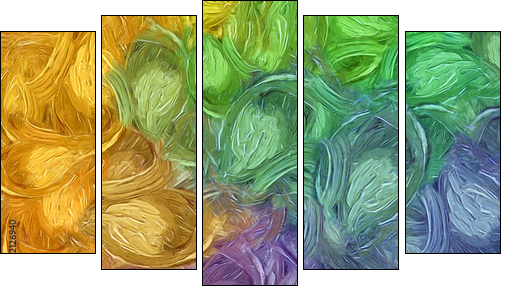 Impressionism wall art print. Vincent Van Gogh style oil painting. Swirl splashes. Surrealism artwork. Abstract artistic background. Real brush strokes on canvas. - Fünfteiliges Leinwandbild, Pentaptychon
