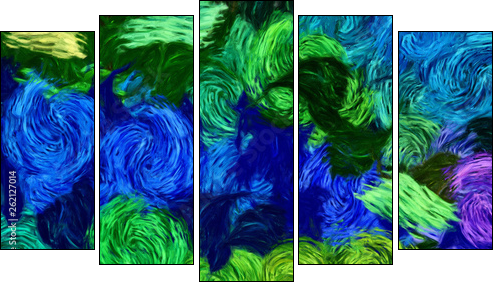 Impressionism wall art print. Vincent Van Gogh style oil painting. Swirl splashes. Surrealism artwork. Abstract artistic background. Real brush strokes on canvas. - Fünfteiliges Leinwandbild, Pentaptychon
