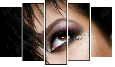 Fashion Girl's Face.Perfect makeup.Isolated on Black - Fünfteiliges Leinwandbild, Pentaptychon