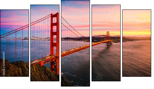 The Golden Gate Bridge at Sunset, San Francisco , CA - Fünfteiliges Leinwandbild, Pentaptychon