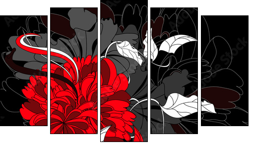Background with red flower - Fünfteiliges Leinwandbild, Pentaptychon