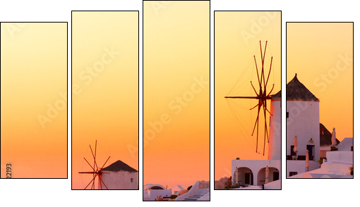 Santorini sunset - Fünfteiliges Leinwandbild, Pentaptychon
