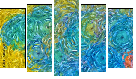 Abstract impressionism painting in Vincent Van Gogh style imitation. Art design background pattern for artistic creative printing production. Wall poster or canvas print template for interior decor. - Fünfteiliges Leinwandbild, Pentaptychon