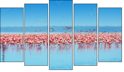 African flamingos - Fünfteiliges Leinwandbild, Pentaptychon