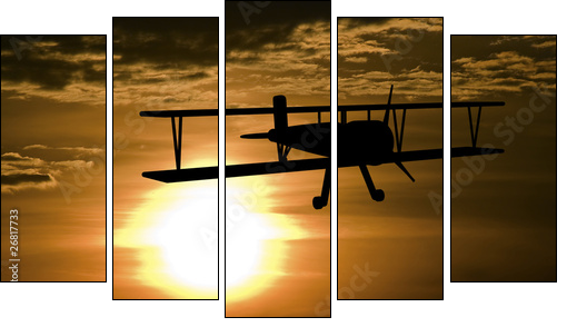 Airplane and sunset - Fünfteiliges Leinwandbild, Pentaptychon