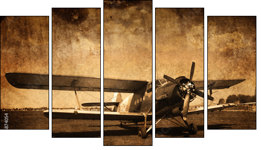 stary samolot - dwupÅatowiec - Fünfteiliges Leinwandbild, Pentaptychon