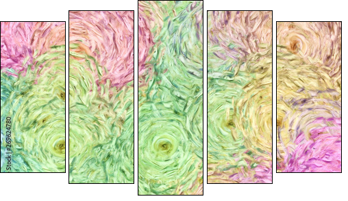 Abstract painting impressionism wall art print example with oil imitation in Vincent Van Gogh style. Artistic contemporary design decor elements. Pop modern abstraction with vibrant bright strokes. - Fünfteiliges Leinwandbild, Pentaptychon