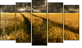 thunderstorm over a golden  barley field - Fünfteiliges Leinwandbild, Pentaptychon