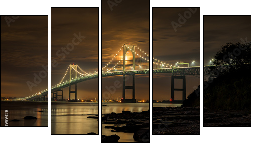 Newport bridge at night - Fünfteiliges Leinwandbild, Pentaptychon