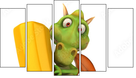 Dragon et crayon - Fünfteiliges Leinwandbild, Pentaptychon