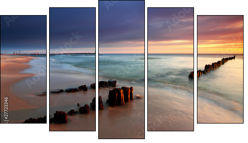 Beautiful sunrise on the beach - Fünfteiliges Leinwandbild, Pentaptychon