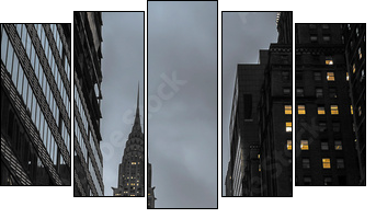 New York City Street At Night With Empire State Building Urban Scene - Fünfteiliges Leinwandbild, Pentaptychon