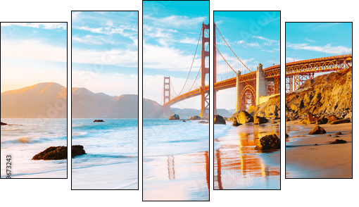 Golden Gate Bridge at sunset, San Francisco, California, USA - Fünfteiliges Leinwandbild, Pentaptychon