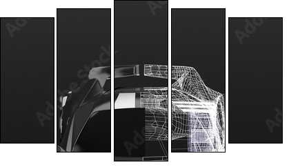 3d concept design ,Modern black sports car ,skeleton,3d ,render. - Fünfteiliges Leinwandbild, Pentaptychon