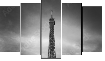 Tour Eiffel et voiture rouge- Paris - Fünfteiliges Leinwandbild, Pentaptychon