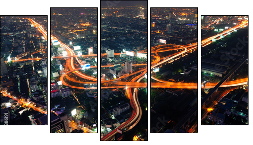 Autoroute Ã©changeur Bangkok, ThaÃ¯lande - Fünfteiliges Leinwandbild, Pentaptychon