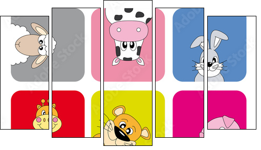 animales divertidos - Fünfteiliges Leinwandbild, Pentaptychon