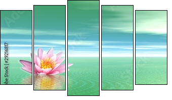 Lily flower in green ocean - Fünfteiliges Leinwandbild, Pentaptychon